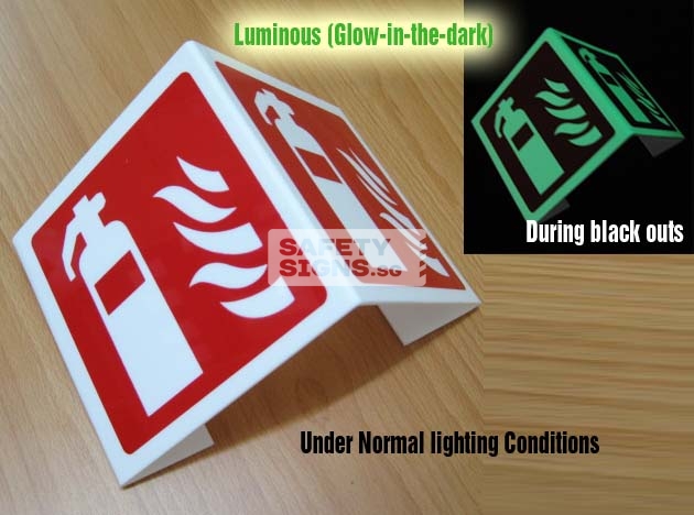 Fire Extinguisher Bent 2 sided. Luminous. Acrylic - Suitable for indoor use.