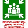 Emergency Assembly Area, 4 Languages - Aluminum sign, suitable for outdoor use.