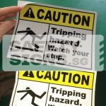 Caution Tripping Hazard. Watch your step. Reflective vinyl sticker